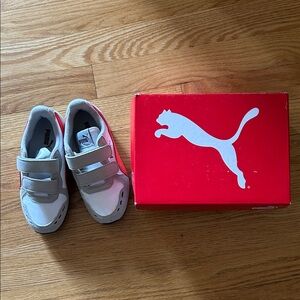 Puma Kids White and Gray Velcro Sneakers Cabana Racer 11 11C